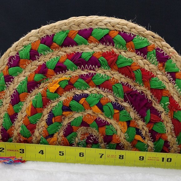 America & Natural Woven Jute Multicolor Rainbow Boho Clutch | 12” | Resort Style - Picture 6 of 11